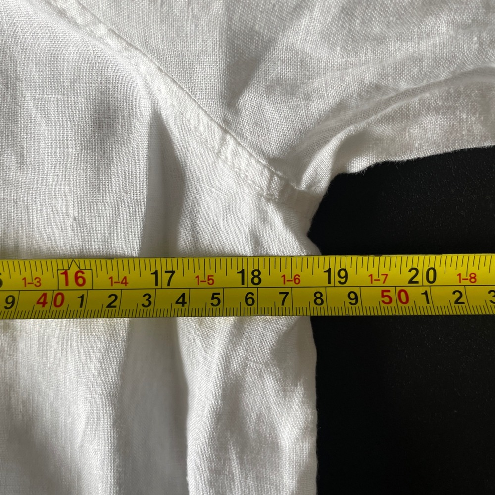 Tahari Tunic Women Small White 100% Linen Longline Button Down Shirt Roll Tab - Picture 7 of 9